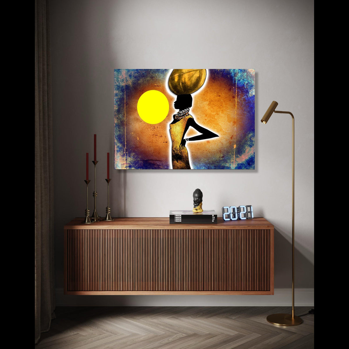 African Woman Silhouette Canvas, Golden Art, Ethnic Wall Decor, Tribal Cultural Canvas, Modern Home Decoration, Gift Art, Home Decor, Print