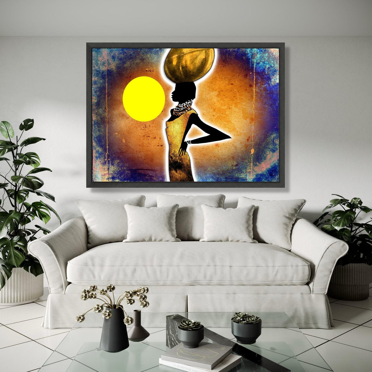 African Woman Silhouette Canvas, Golden Art, Ethnic Wall Decor, Tribal Cultural Canvas, Modern Home Decoration, Gift Art, Home Decor, Print