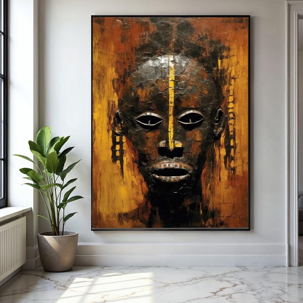 African Tribal Mask Canvas Wall Art, Abstract Ethnic Face Painting, Cultural Home Decor, Modern Rustic Canvas, Gift Art, Home Decor, Print
