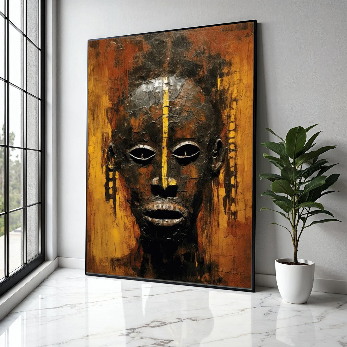 African Tribal Mask Canvas Wall Art, Abstract Ethnic Face Painting, Cultural Home Decor, Modern Rustic Canvas, Gift Art, Home Decor, Print