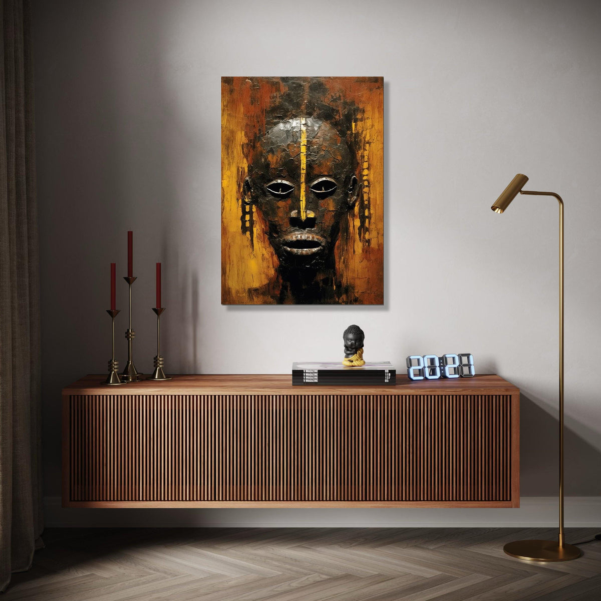 African Tribal Mask Canvas Wall Art, Abstract Ethnic Face Painting, Cultural Home Decor, Modern Rustic Canvas, Gift Art, Home Decor, Print