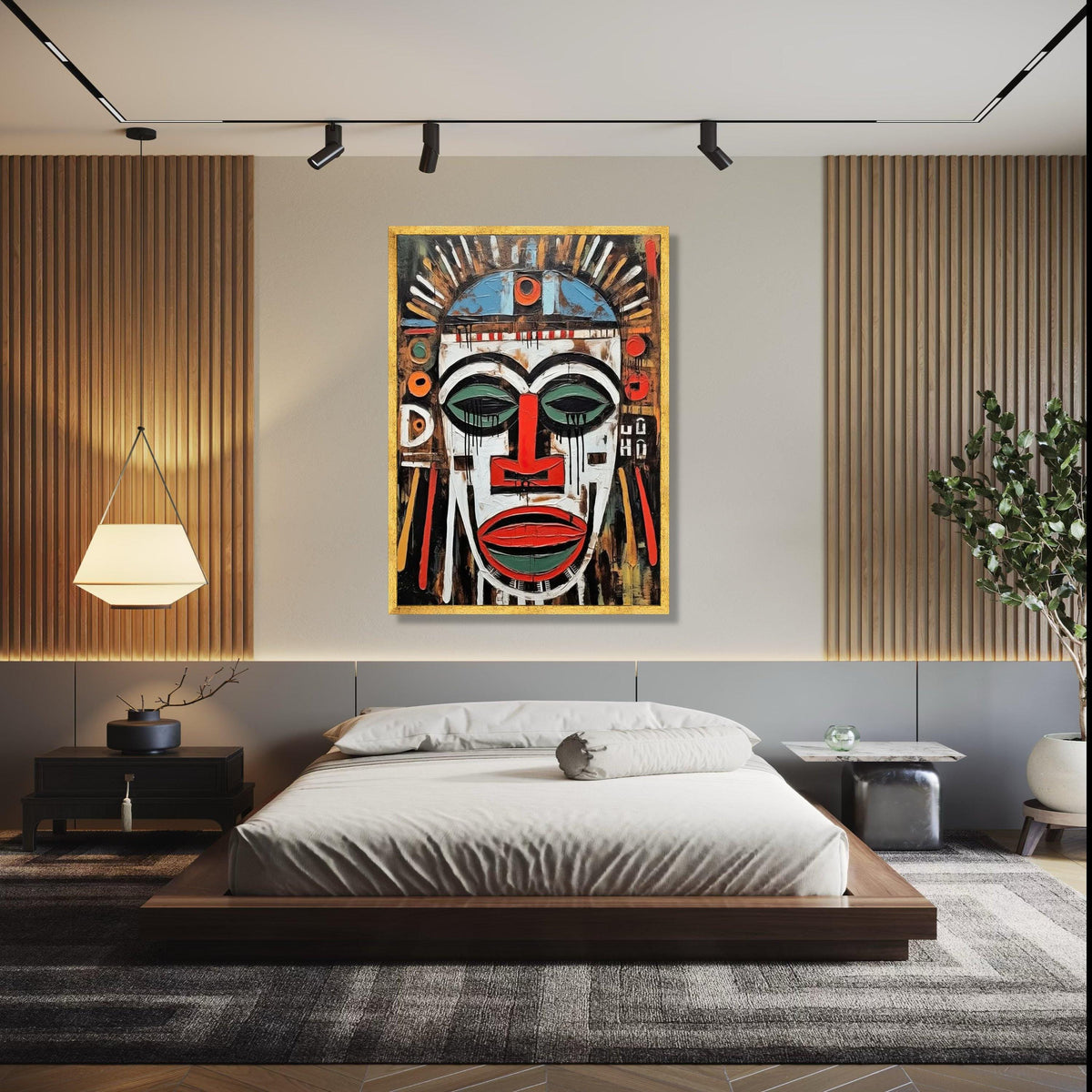 Abstract Tribal Mask Canvas Wall Art, African Inspired Face Painting, Bold Ethnic Decor, Modern Expressionist Gift Art, Home Decor, Print