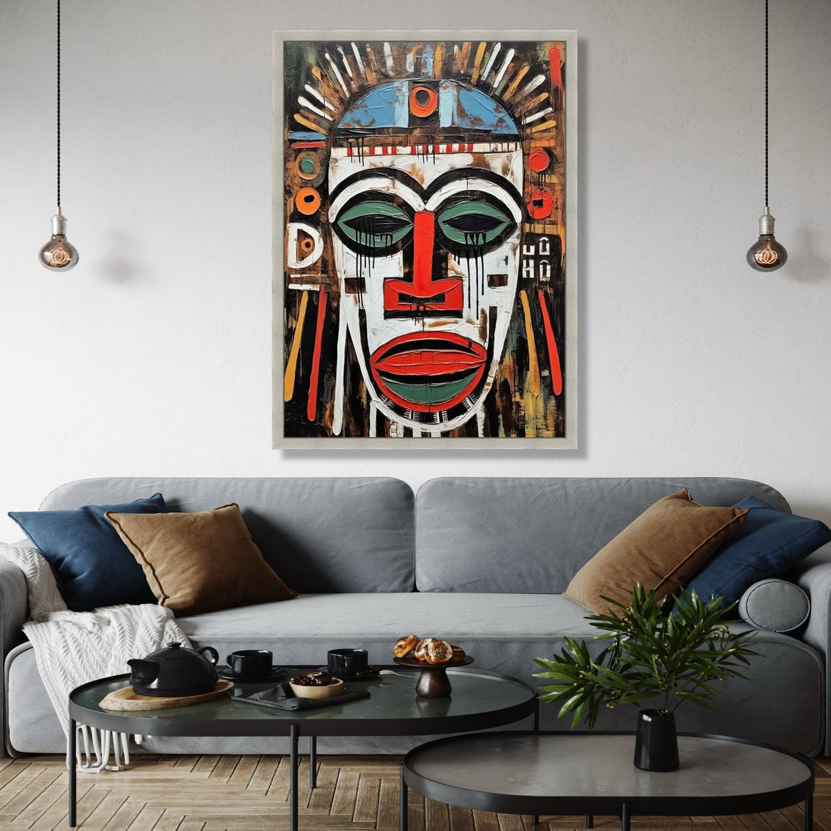 Abstract Tribal Mask Canvas Wall Art, African Inspired Face Painting, Bold Ethnic Decor, Modern Expressionist Gift Art, Home Decor, Print