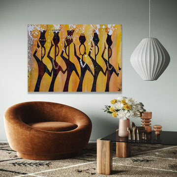 African Tribal Women Silhouette Canvas, Ethnic Art Wall Decor, Cultural Canvas Painting, Warm Earth Tone Wall Gift Art, Home Decor, Print