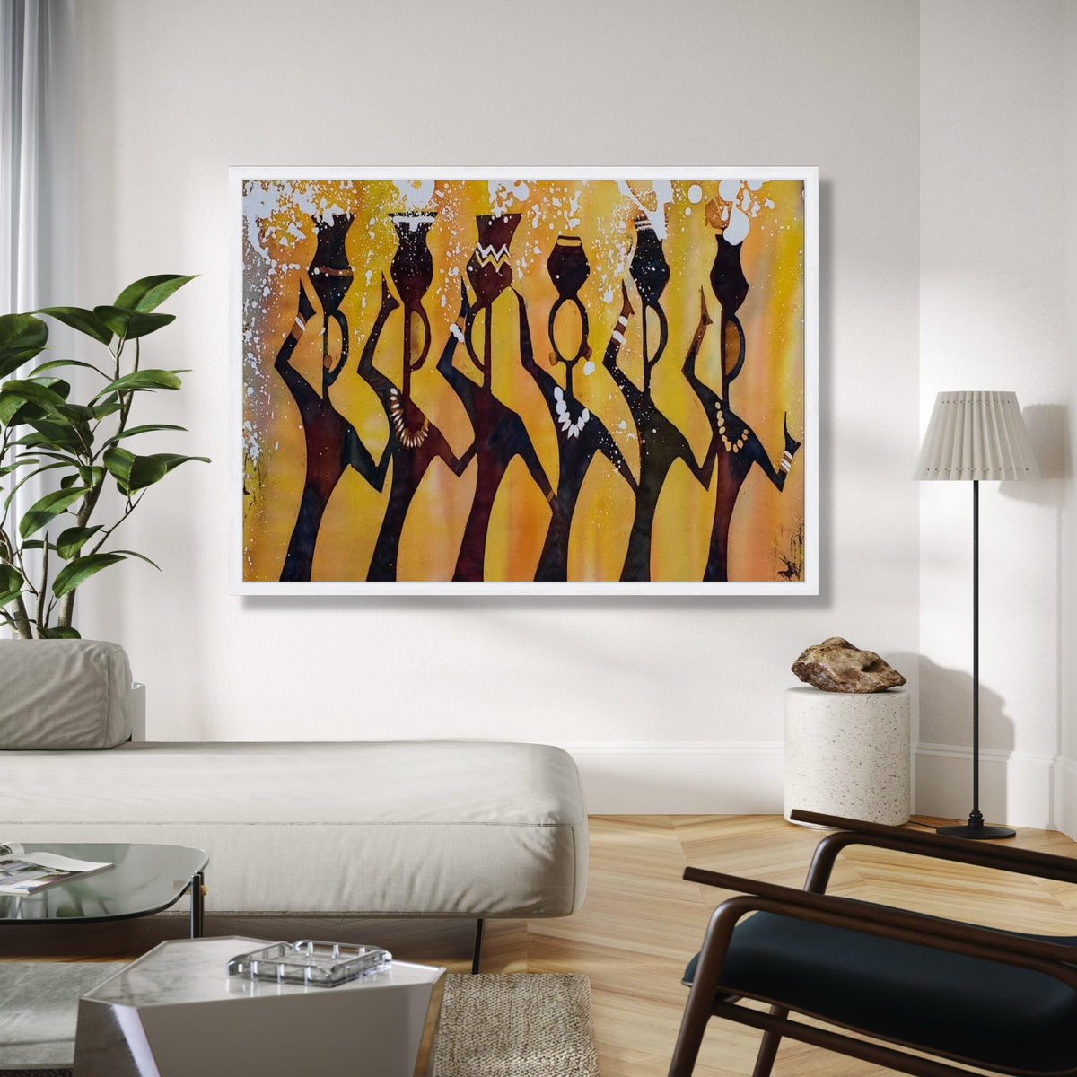 African Tribal Women Silhouette Canvas, Ethnic Art Wall Decor, Cultural Canvas Painting, Warm Earth Tone Wall Gift Art, Home Decor, Print