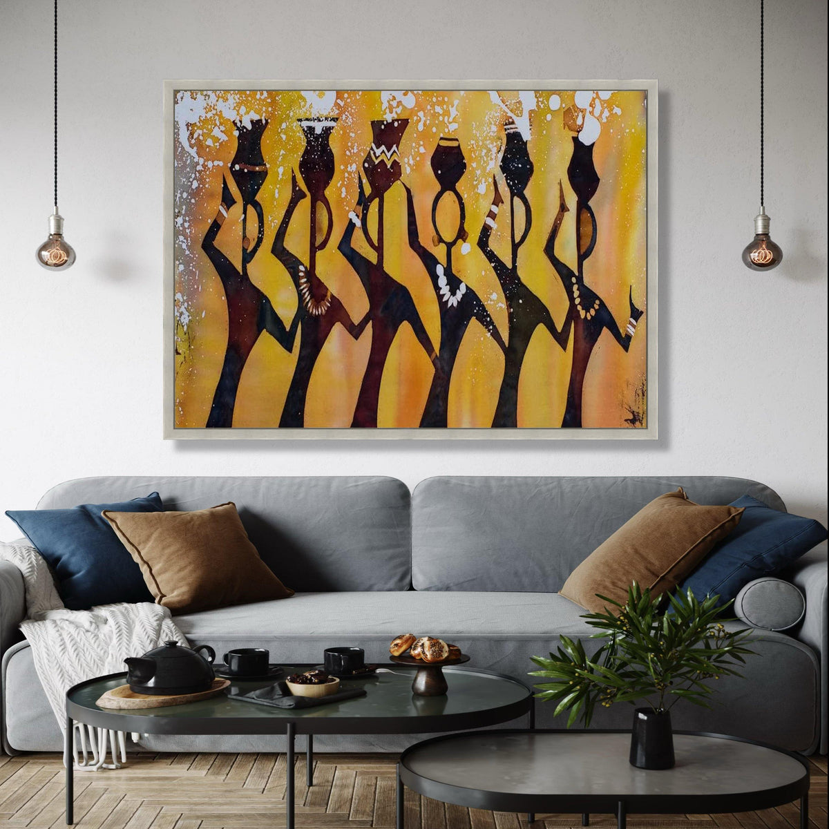 African Tribal Women Silhouette Canvas, Ethnic Art Wall Decor, Cultural Canvas Painting, Warm Earth Tone Wall Gift Art, Home Decor, Print