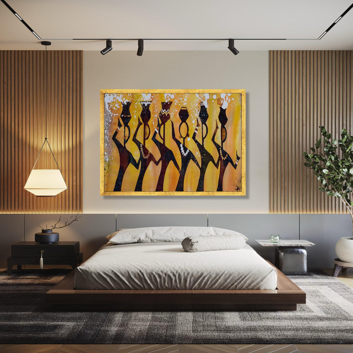 African Tribal Women Silhouette Canvas, Ethnic Art Wall Decor, Cultural Canvas Painting, Warm Earth Tone Wall Gift Art, Home Decor, Print