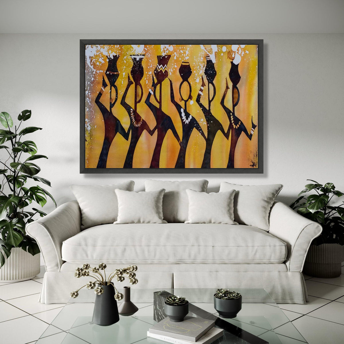 African Tribal Women Silhouette Canvas, Ethnic Art Wall Decor, Cultural Canvas Painting, Warm Earth Tone Wall Gift Art, Home Decor, Print