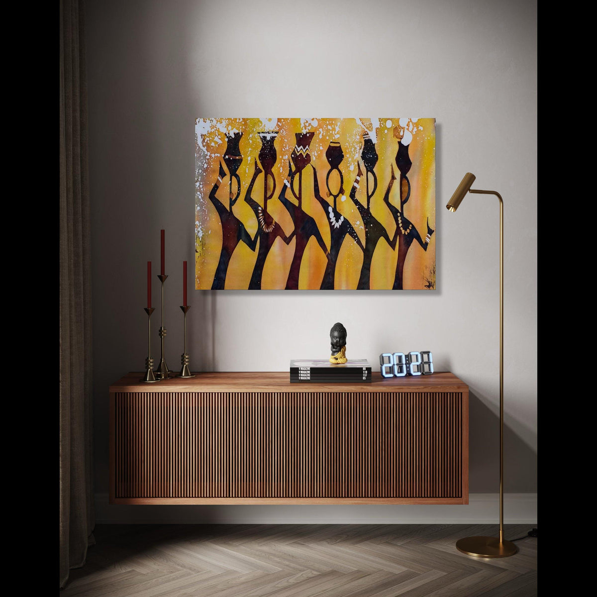 African Tribal Women Silhouette Canvas, Ethnic Art Wall Decor, Cultural Canvas Painting, Warm Earth Tone Wall Gift Art, Home Decor, Print