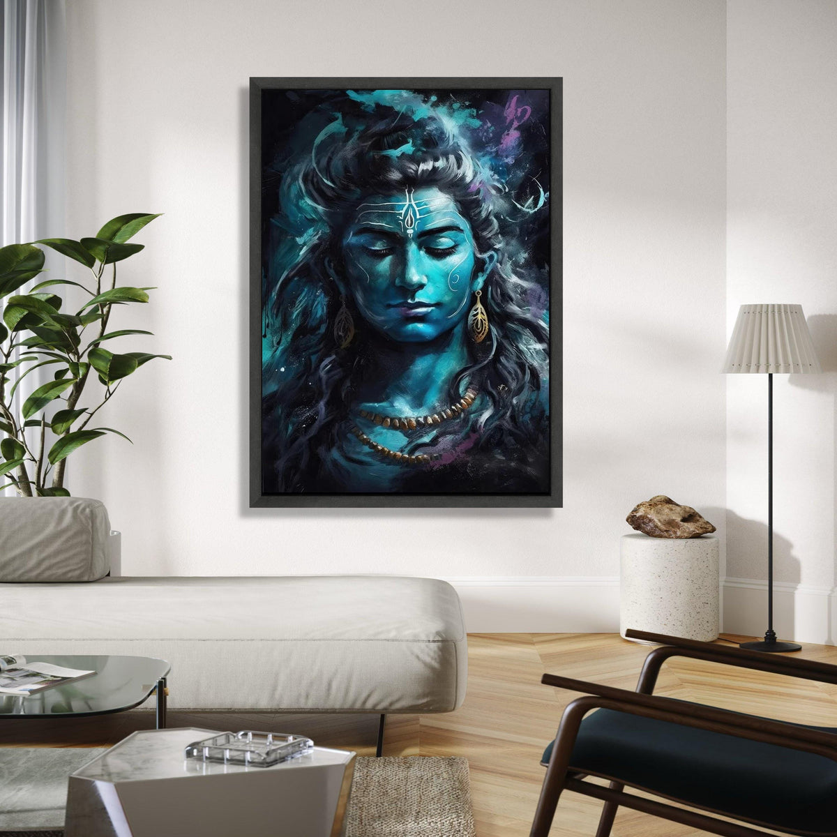 Meditative Lord Shiva Canvas, Blue Hindu Deity Wall Art, Spiritual Yoga Decor, Indian Mythology Painting, Gift Art, Home Decor, Print