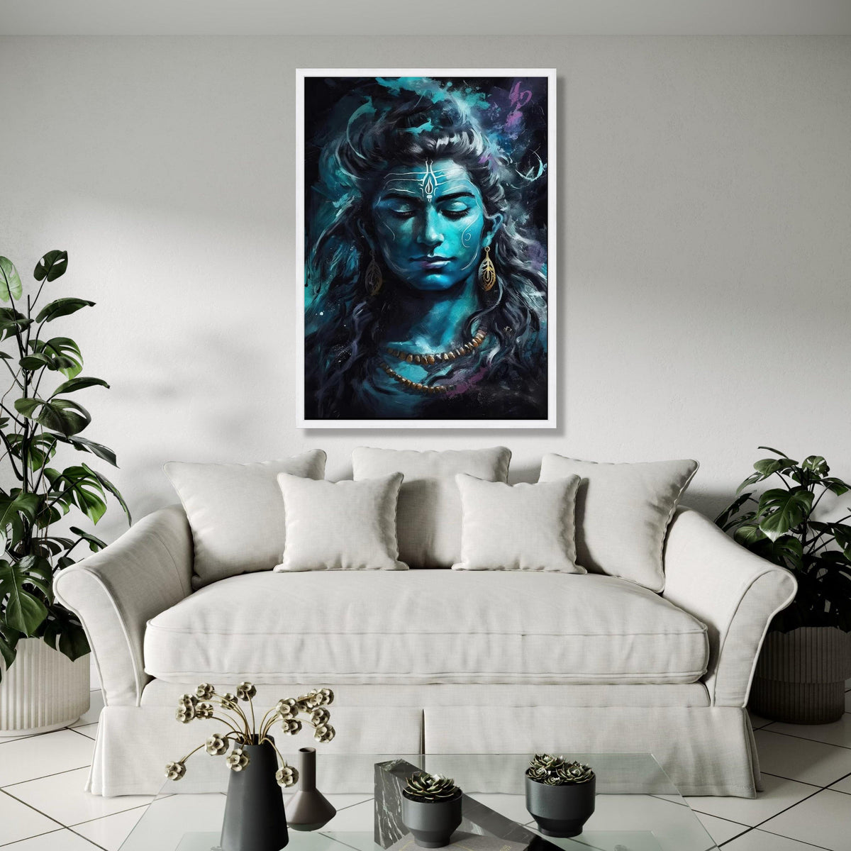 Meditative Lord Shiva Canvas, Blue Hindu Deity Wall Art, Spiritual Yoga Decor, Indian Mythology Painting, Gift Art, Home Decor, Print