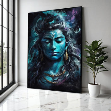 Meditative Lord Shiva Canvas, Blue Hindu Deity Wall Art, Spiritual Yoga Decor, Indian Mythology Painting, Gift Art, Home Decor, Print