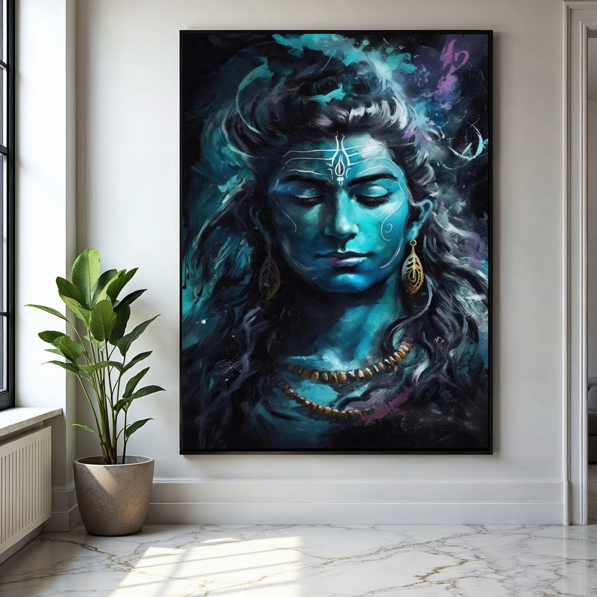 Meditative Lord Shiva Canvas, Blue Hindu Deity Wall Art, Spiritual Yoga Decor, Indian Mythology Painting, Gift Art, Home Decor, Print