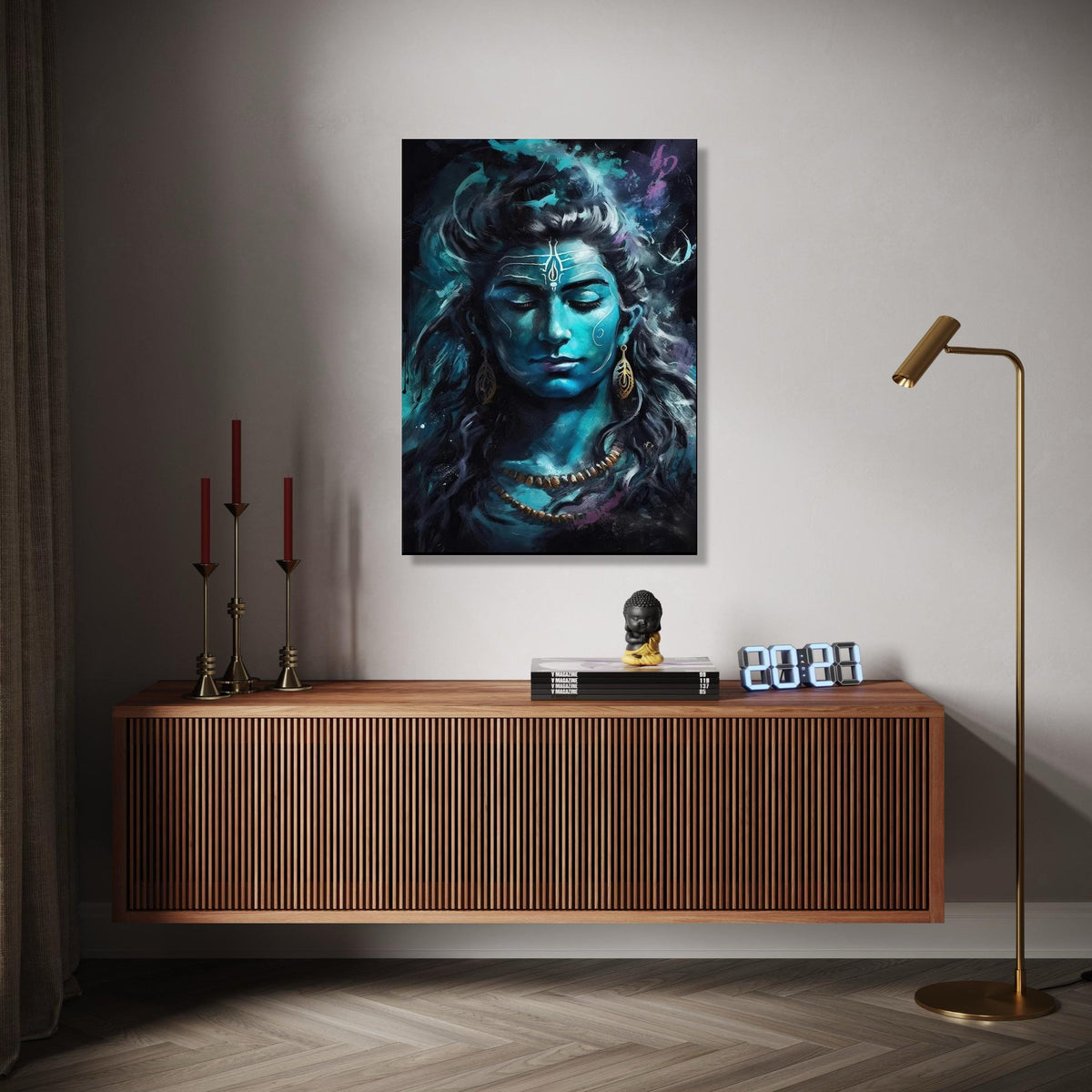 Meditative Lord Shiva Canvas, Blue Hindu Deity Wall Art, Spiritual Yoga Decor, Indian Mythology Painting, Gift Art, Home Decor, Print