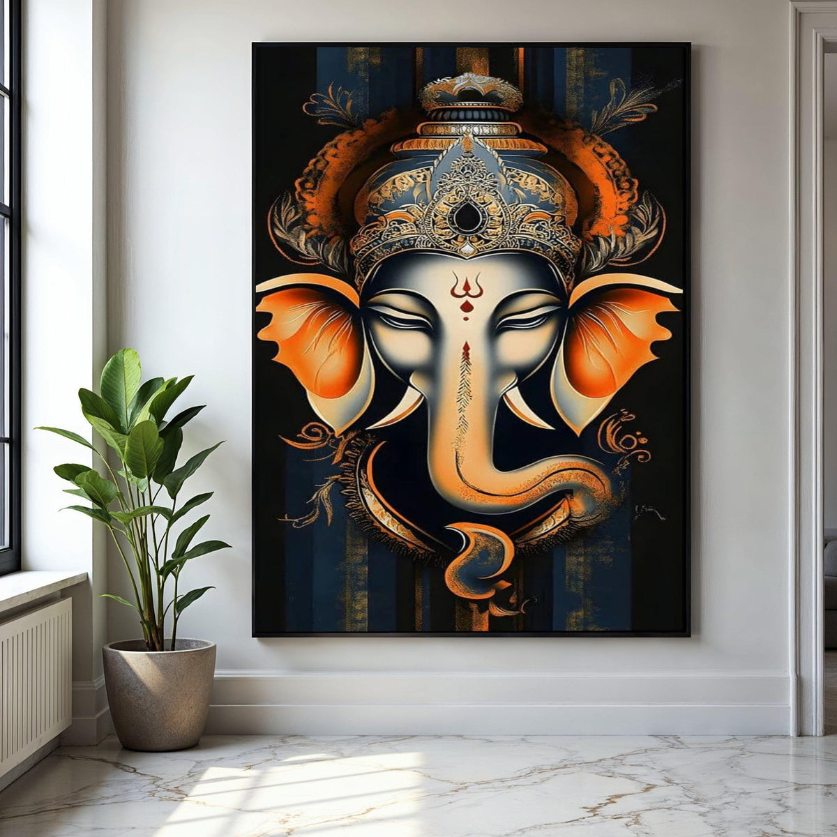 Elegant Lord Ganesha Canvas Wall Art, Indian Elephant Deity Painting, Spiritual Hindu Home Decor, Ornate Ganpati Gift Art, Home Decor, Print