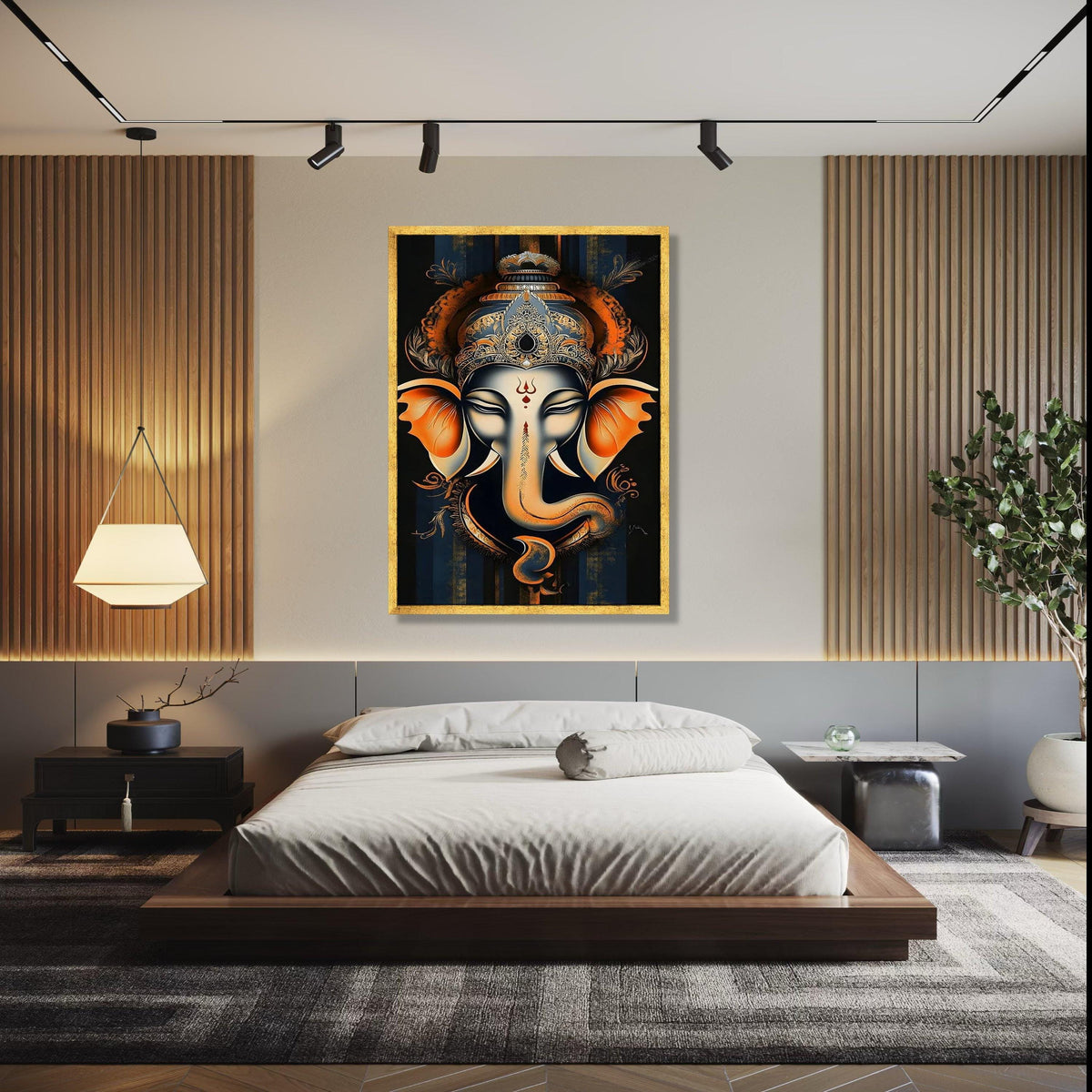 Elegant Lord Ganesha Canvas Wall Art, Indian Elephant Deity Painting, Spiritual Hindu Home Decor, Ornate Ganpati Gift Art, Home Decor, Print