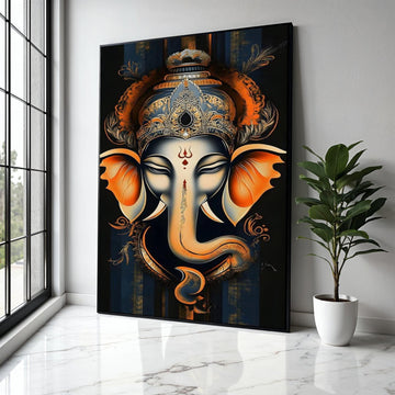 Elegant Lord Ganesha Canvas Wall Art, Indian Elephant Deity Painting, Spiritual Hindu Home Decor, Ornate Ganpati Gift Art, Home Decor, Print