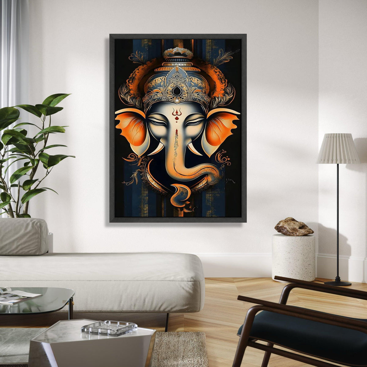 Elegant Lord Ganesha Canvas Wall Art, Indian Elephant Deity Painting, Spiritual Hindu Home Decor, Ornate Ganpati Gift Art, Home Decor, Print