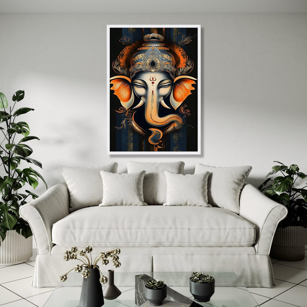 Elegant Lord Ganesha Canvas Wall Art, Indian Elephant Deity Painting, Spiritual Hindu Home Decor, Ornate Ganpati Gift Art, Home Decor, Print