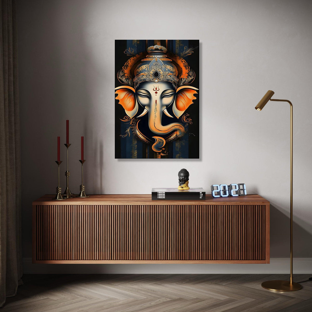 Elegant Lord Ganesha Canvas Wall Art, Indian Elephant Deity Painting, Spiritual Hindu Home Decor, Ornate Ganpati Gift Art, Home Decor, Print