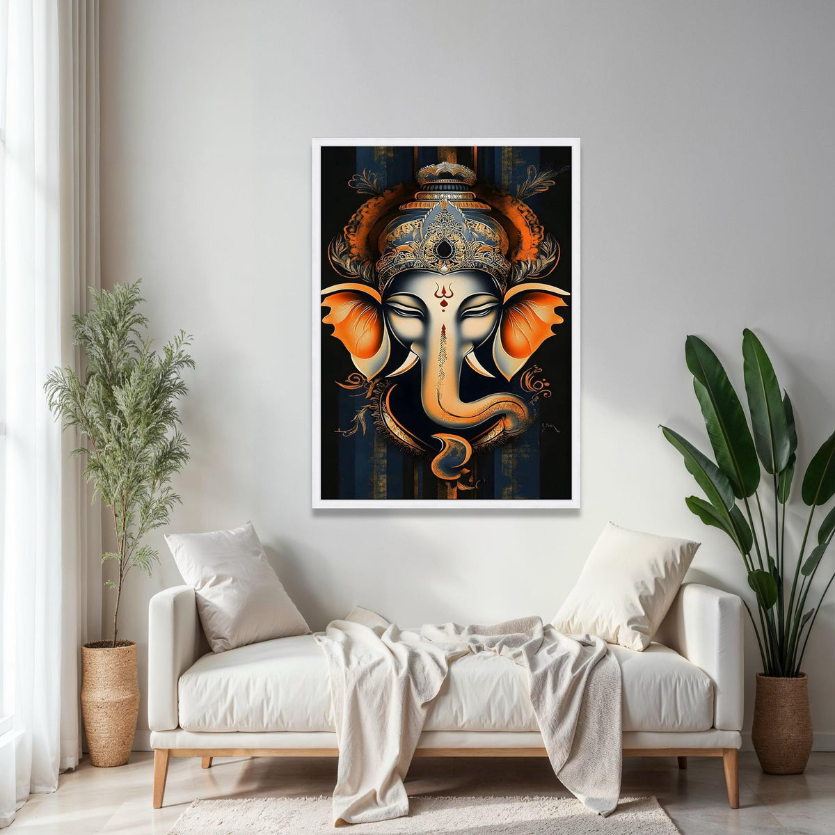 Elegant Lord Ganesha Canvas Wall Art, Indian Elephant Deity Painting, Spiritual Hindu Home Decor, Ornate Ganpati Gift Art, Home Decor, Print