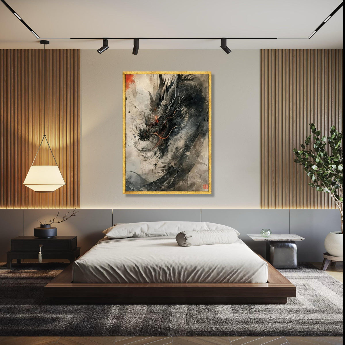 Fierce Dragon Canvas Wall Art, Asian Mythical Creature Painting, Fantasy Ink Brush Art, Oriental Dragon Home Gift Art, Home Decor, Print