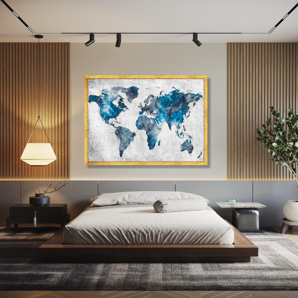 Abstract Blue World Map Canvas, Modern Global Art Print, Watercolor Style Wall Art, Travel Decor, Geographic Gift Art, Home Decor, Print