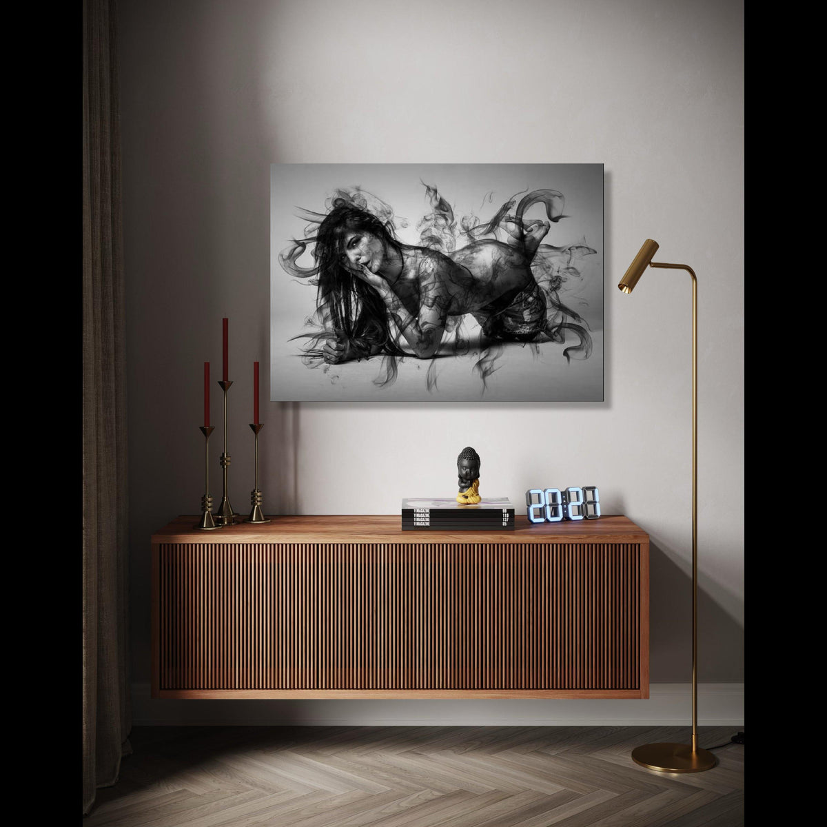 Mystical Smoke Silhouette Canvas, Abstract Woman Art, Black and White Wall Decor, Modern Home Decoration, Gift Art, Home Decor, Print