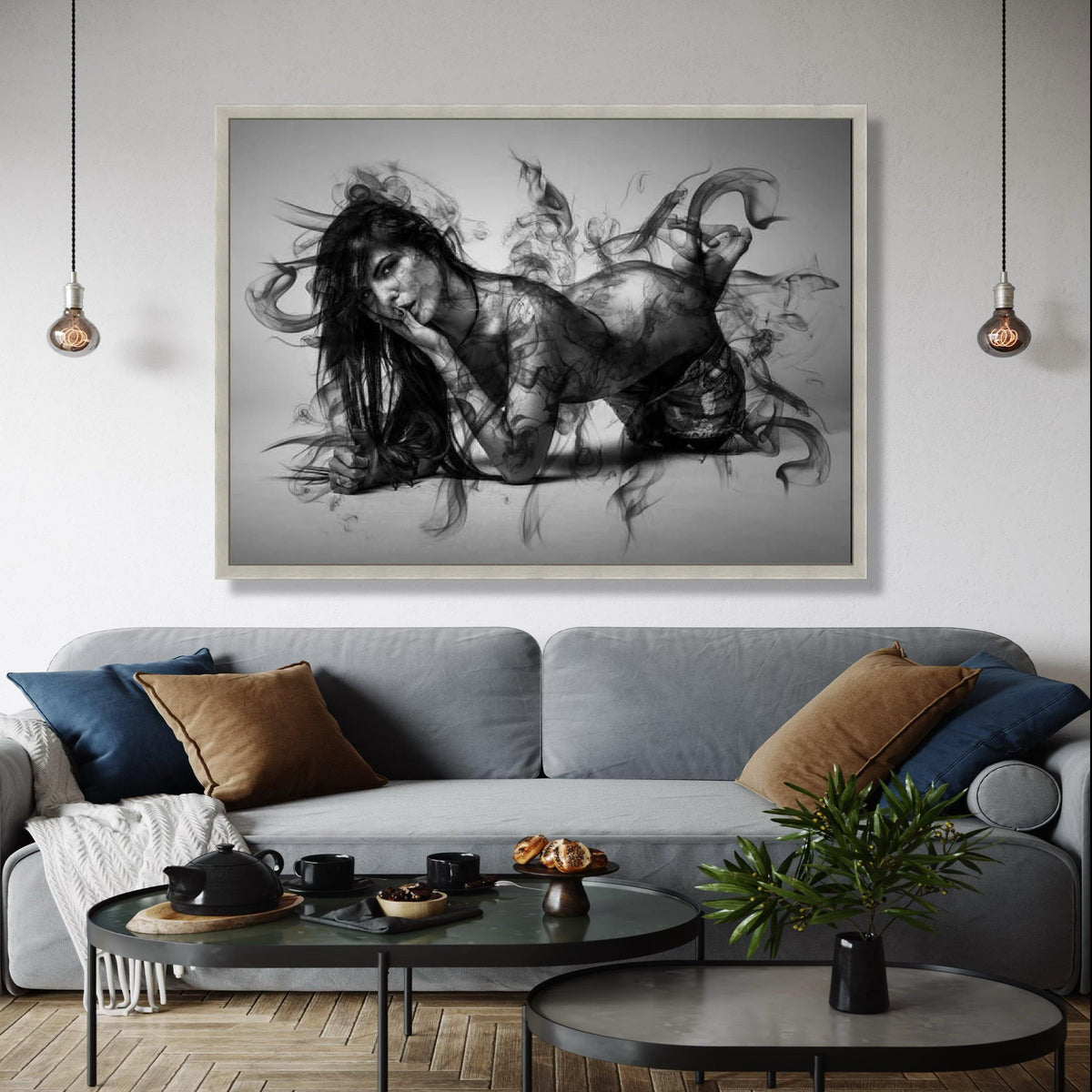 Mystical Smoke Silhouette Canvas, Abstract Woman Art, Black and White Wall Decor, Modern Home Decoration, Gift Art, Home Decor, Print