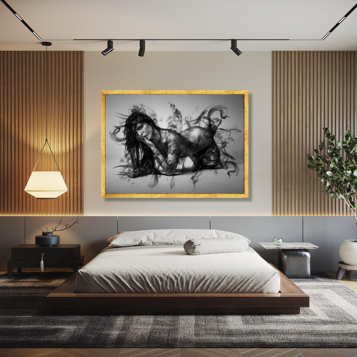 Mystical Smoke Silhouette Canvas, Abstract Woman Art, Black and White Wall Decor, Modern Home Decoration, Gift Art, Home Decor, Print