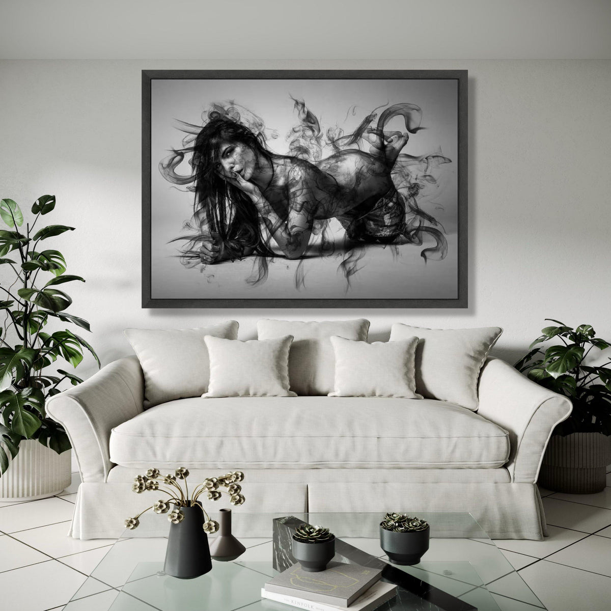 Mystical Smoke Silhouette Canvas, Abstract Woman Art, Black and White Wall Decor, Modern Home Decoration, Gift Art, Home Decor, Print