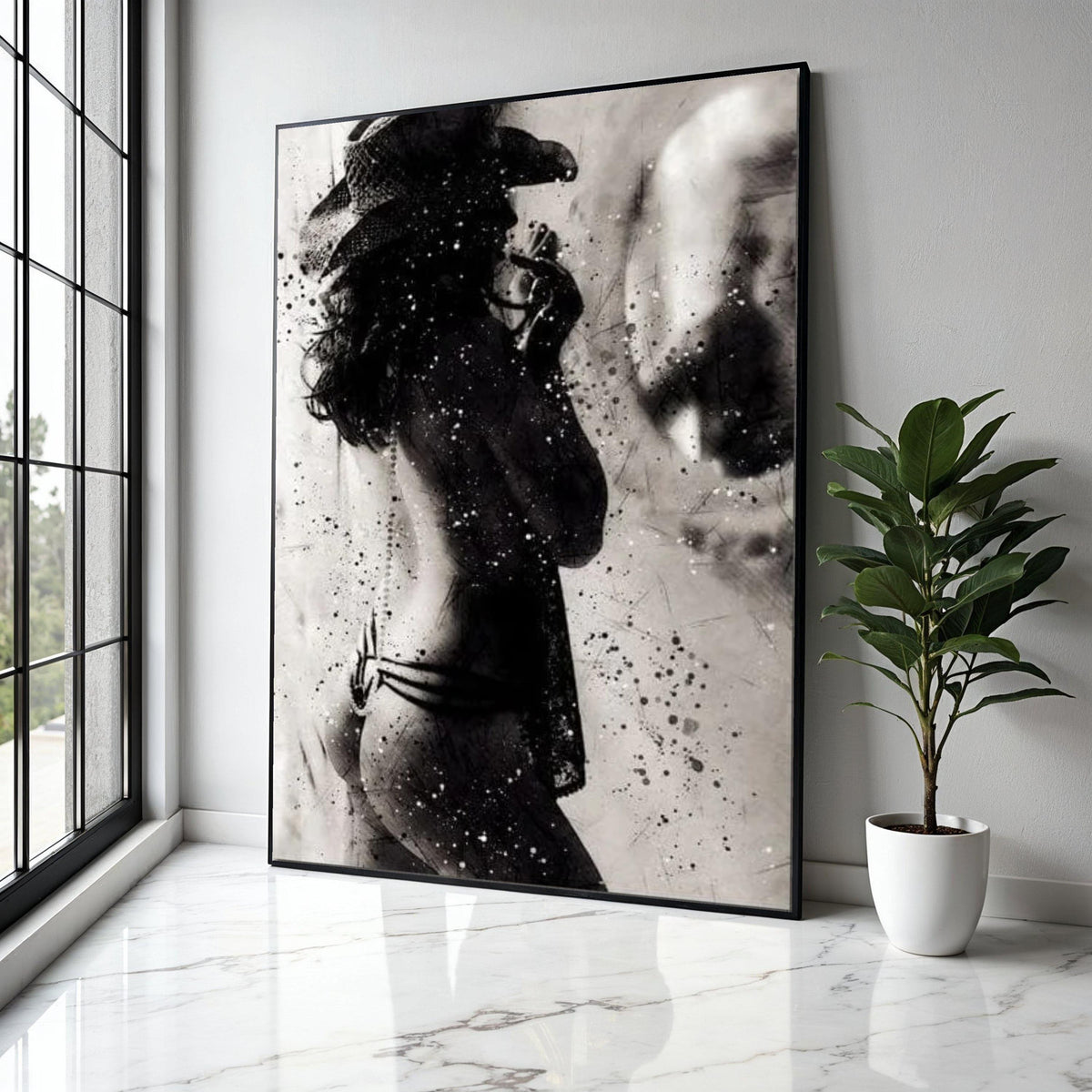 Artistic Female Silhouette Canvas, Black and White Nude Wall Art, Modern Abstract Canvas, Sensual Home Decor, Gift Art, Home Decor, Print