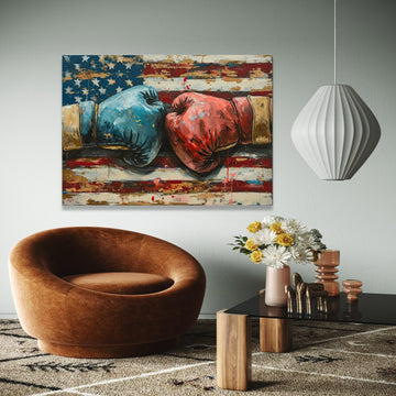 Vintage Boxing Gloves Canvas, American Flag Background, Patriotic Sports Wall Art, Fighting Spirit Canvas, Home Gift Art, Home Decor, Print