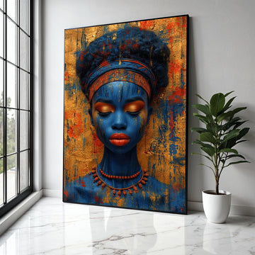 Vibrant Blue Tribal Woman Canvas, African Art Portrait Wall Decor, Ethnic Face Paint Canvas, Colorful Cultural Gift Art, Home Decor, Print