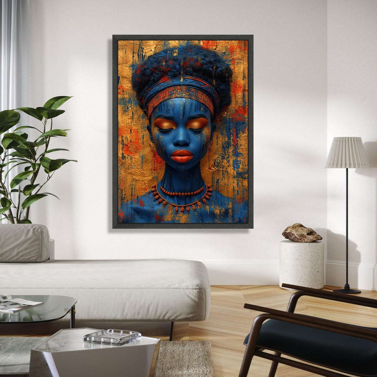 Vibrant Blue Tribal Woman Canvas, African Art Portrait Wall Decor, Ethnic Face Paint Canvas, Colorful Cultural Gift Art, Home Decor, Print