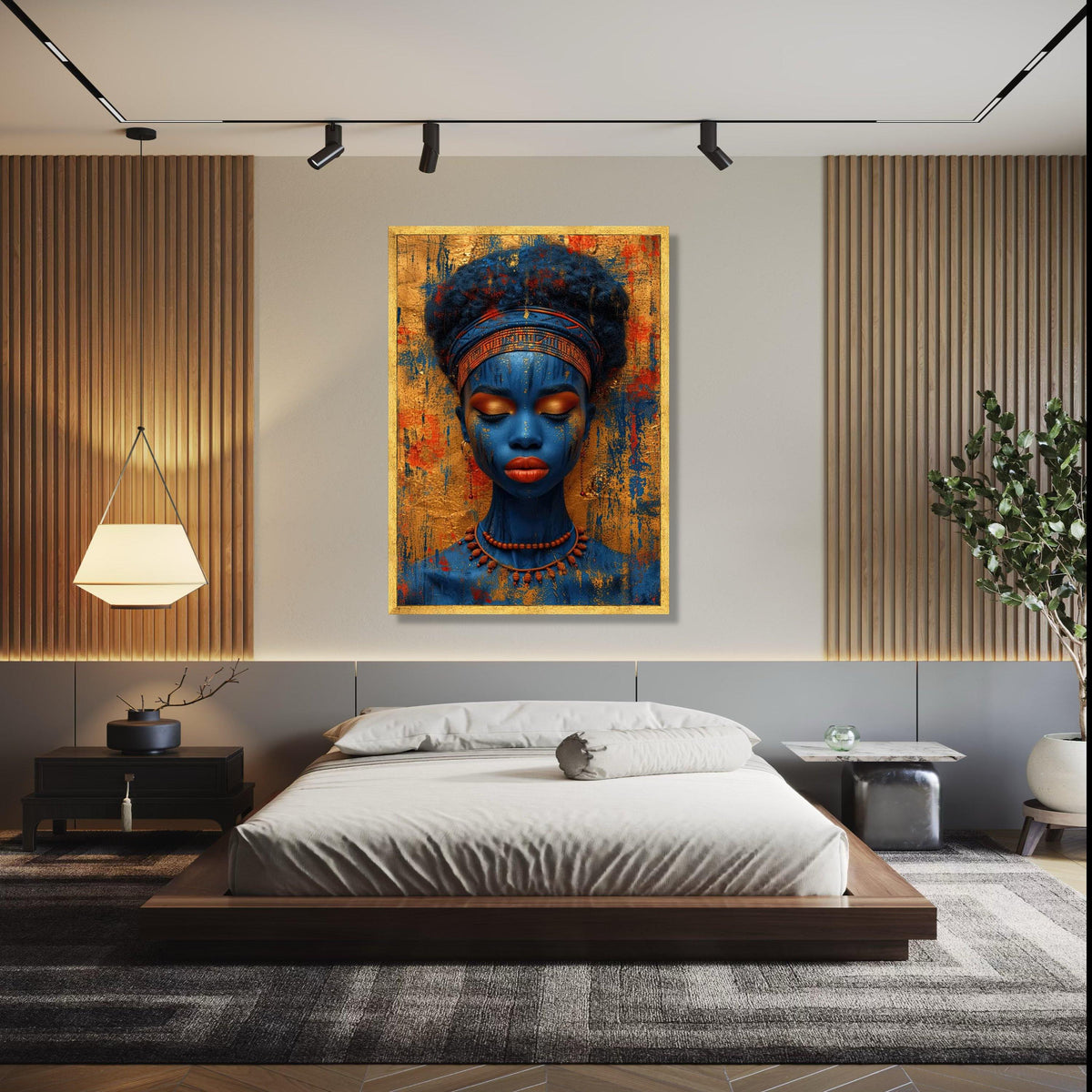 Vibrant Blue Tribal Woman Canvas, African Art Portrait Wall Decor, Ethnic Face Paint Canvas, Colorful Cultural Gift Art, Home Decor, Print