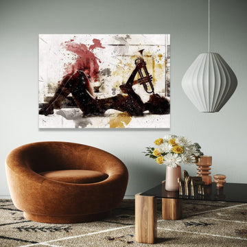 Musician Silhouette Playing Trumpet, Abstract Watercolor Canvas, Jazz Instrument Art, Modern Wall Art Decor, Gift Art, Home Decor, Print