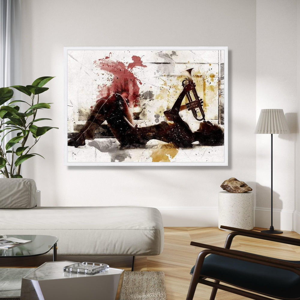Musician Silhouette Playing Trumpet, Abstract Watercolor Canvas, Jazz Instrument Art, Modern Wall Art Decor, Gift Art, Home Decor, Print