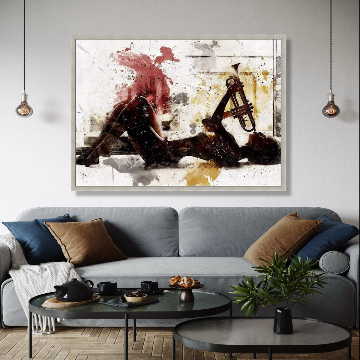 Musician Silhouette Playing Trumpet, Abstract Watercolor Canvas, Jazz Instrument Art, Modern Wall Art Decor, Gift Art, Home Decor, Print