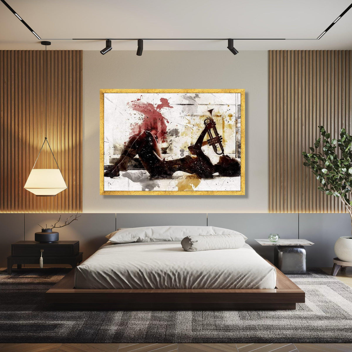 Musician Silhouette Playing Trumpet, Abstract Watercolor Canvas, Jazz Instrument Art, Modern Wall Art Decor, Gift Art, Home Decor, Print