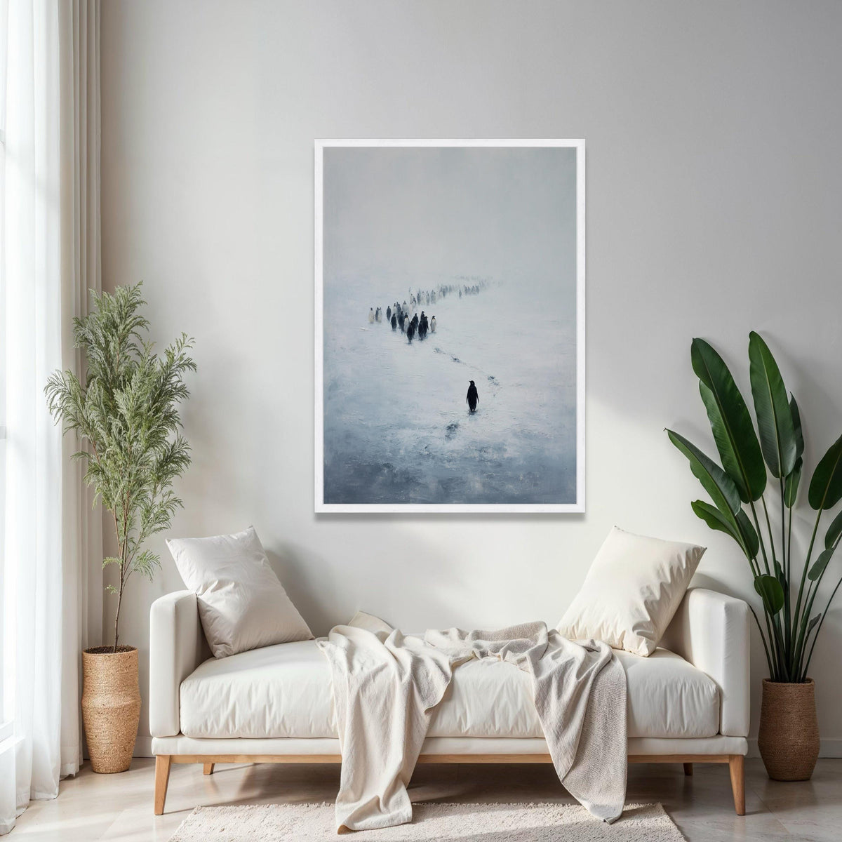 Solitary Penguin in Snowy Landscape Canvas, Minimalist Winter Wall Art, Frosty Antarctic Scene, Animal Nature Gift Art, Home Decor, Print