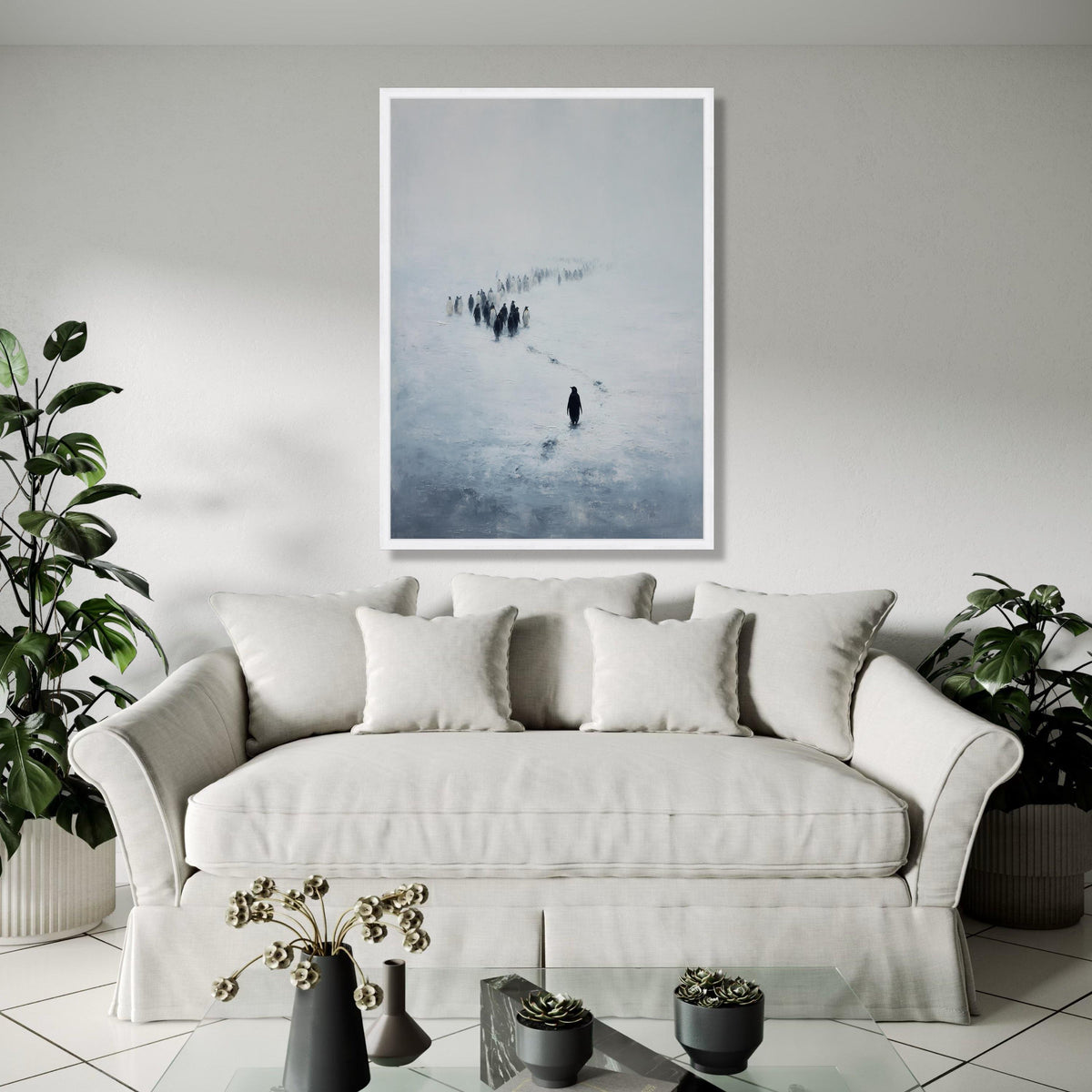 Lone Penguin Trail, Snowy Landscape Canvas, Minimalist Animal Wall Art, Winter Nature Scene, Arctic Wildlife Gift Art, Home Decor, Print
