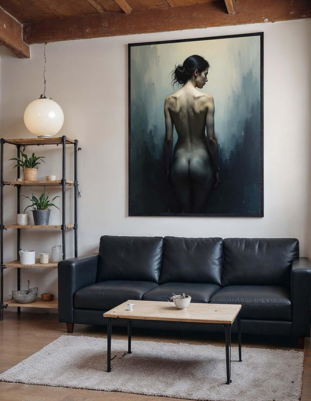 Ethereal Nude Portrait Canvas, Artistic Nude Wall Art, Dark Feminine Elegance Print, Surreal Shadow Artwork, Wall Art Canvas Design