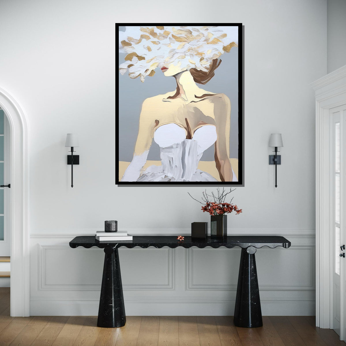 Abstract Bridal Elegance Canvas, Minimalist Modern Art, Neutral Palette Portrait, Contemporary Wall Decor,Woman Decor,Ready to Hang
