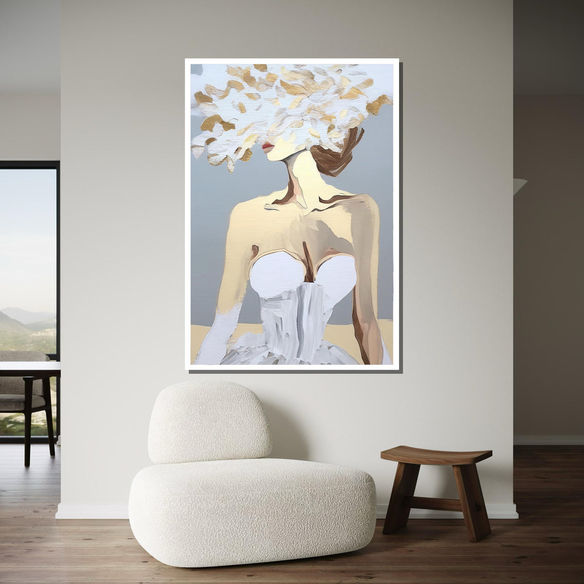 Abstract Bridal Elegance Canvas, Minimalist Modern Art, Neutral Palette Portrait, Contemporary Wall Decor,Woman Decor,Ready to Hang