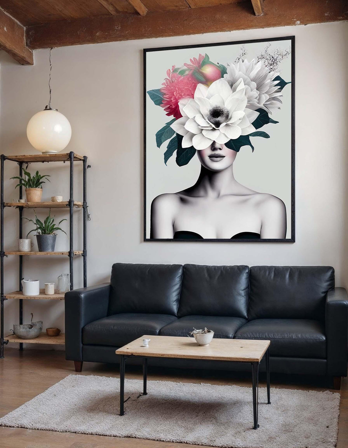 Floral Crown Woman Canvas, Modern Minimalist Art, Abstract Botanical Portrait, Feminine Wall Decor,Woman Decor,Ready to Hang