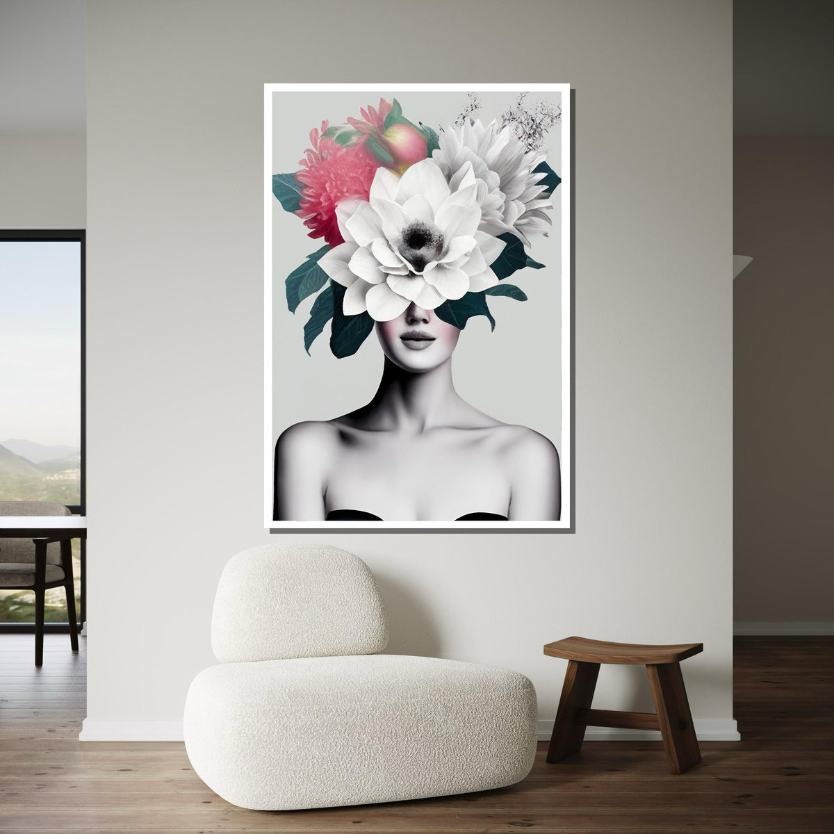 Floral Crown Woman Canvas, Modern Minimalist Art, Abstract Botanical Portrait, Feminine Wall Decor,Woman Decor,Ready to Hang