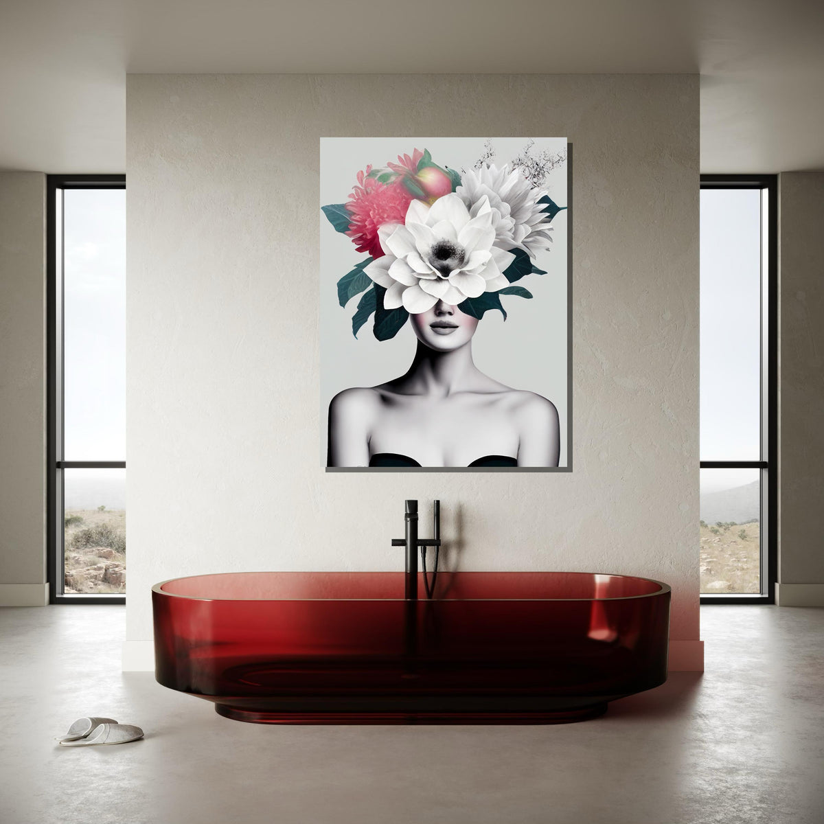 Floral Crown Woman Canvas, Modern Minimalist Art, Abstract Botanical Portrait, Feminine Wall Decor,Woman Decor,Ready to Hang