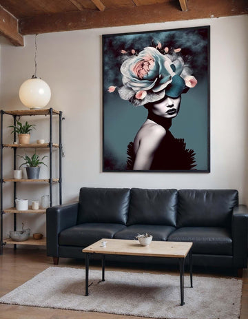 Elegant Floral Lady Canvas, Abstract Woman with Flower, Modern Feminine Wall Art, Chic Minimalist Decor,Woman Decor,Ready to Hang