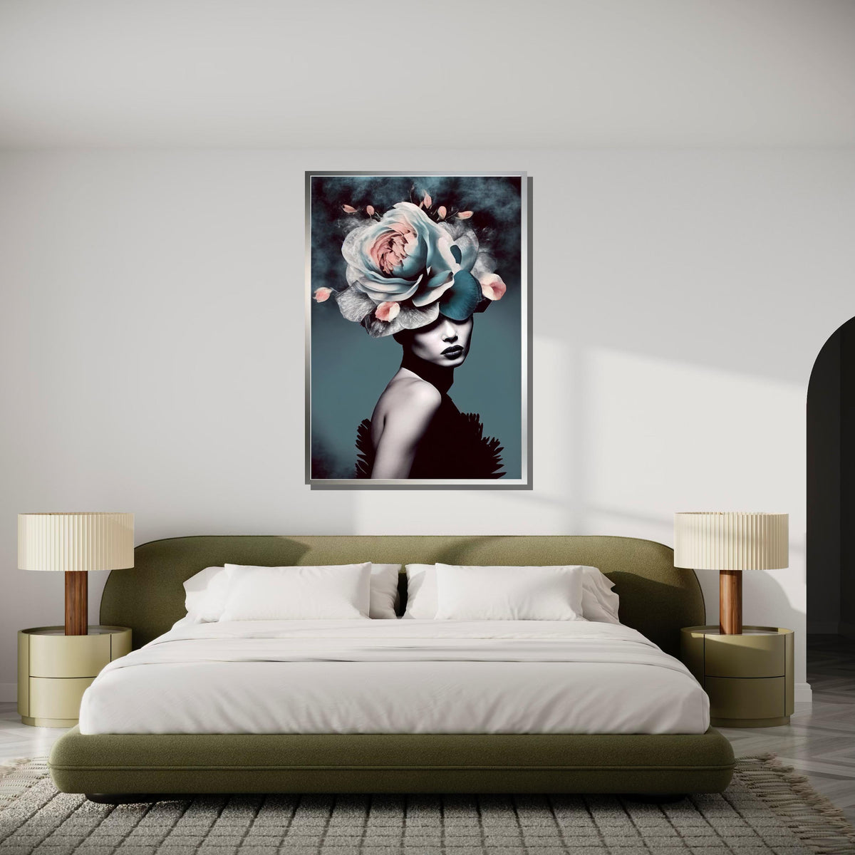 Elegant Floral Lady Canvas, Abstract Woman with Flower, Modern Feminine Wall Art, Chic Minimalist Decor,Woman Decor,Ready to Hang